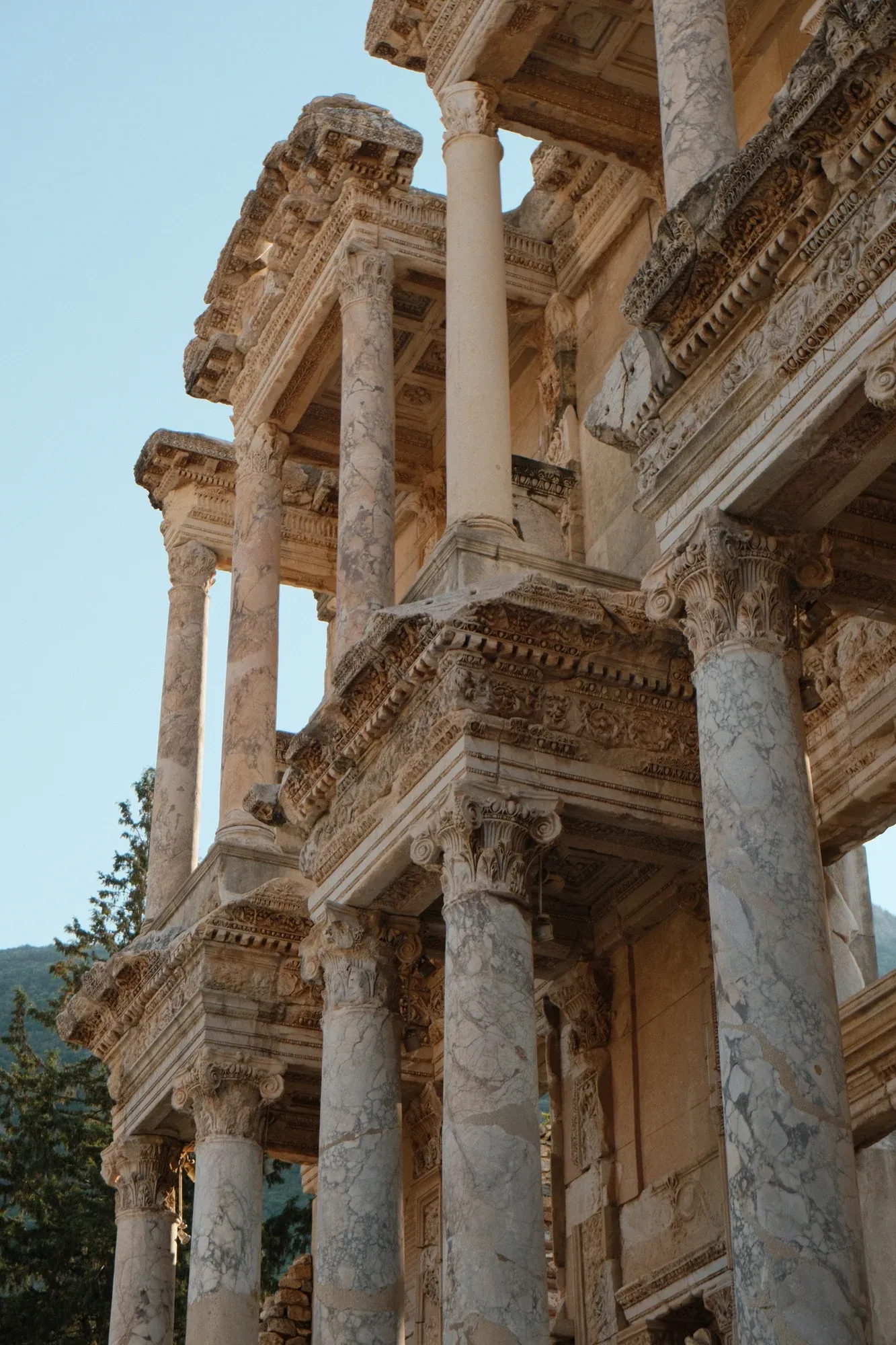 Carved stonework and marble columns at Ephesus