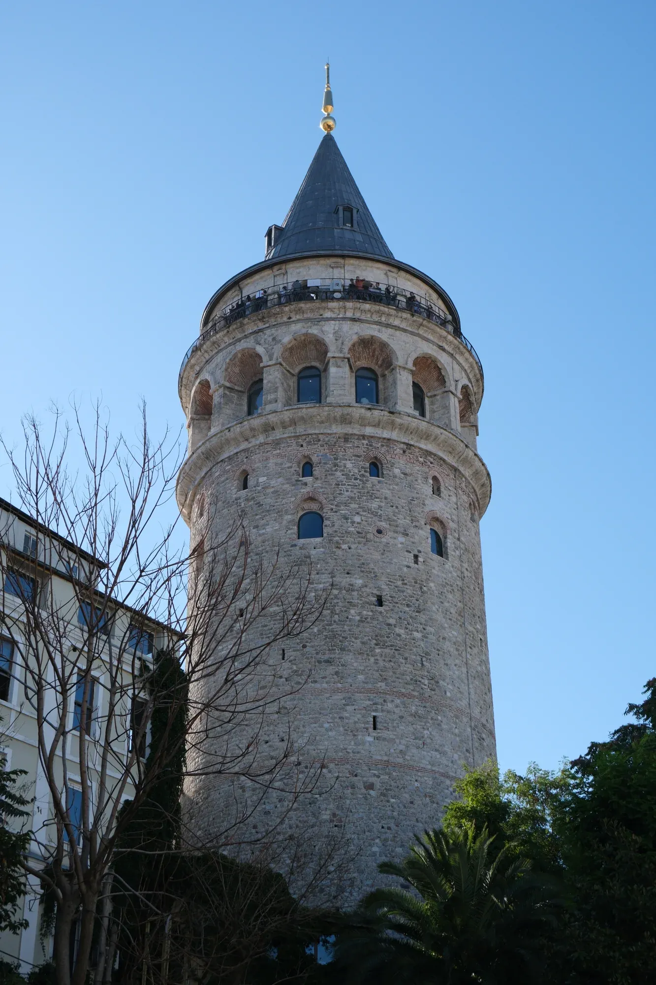 Galata Tower rising above the street